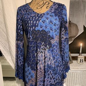 Blue Peacock Print Dress